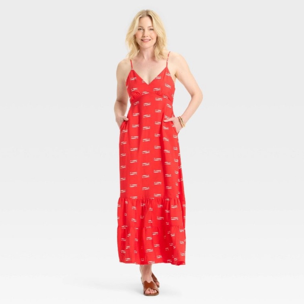 a new day Vibrant Red Coastal Maxi Dress